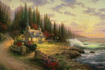 cottage cornfield Painting - Pine Cove Cottage Thomas Kinkade